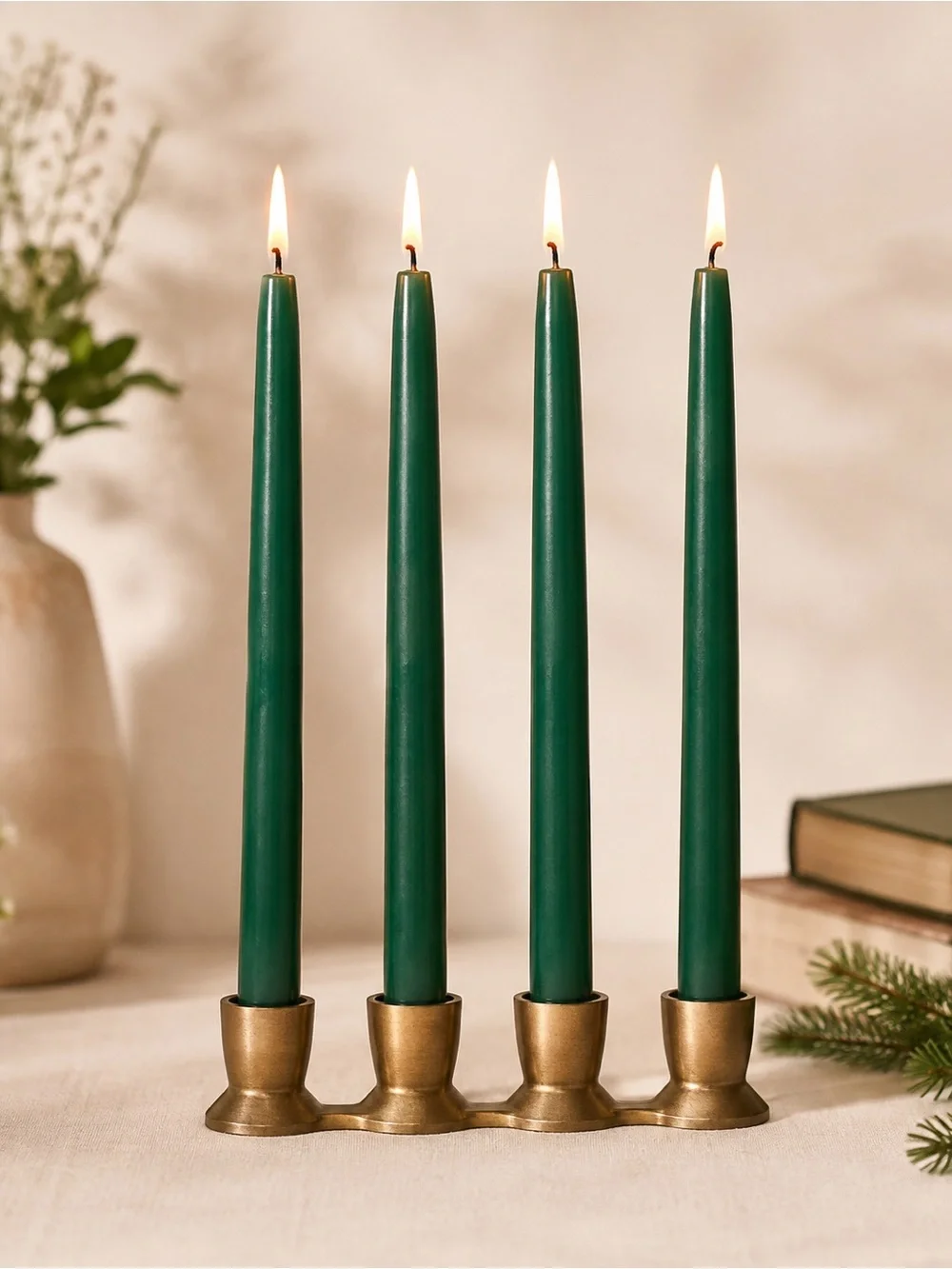 VTG Lot of 4 Hunter Green Taper Dinner Candles Candle-Lite Unscented New